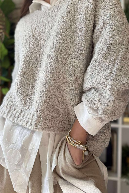 Hygge Boucle Slouch Knit Stone 